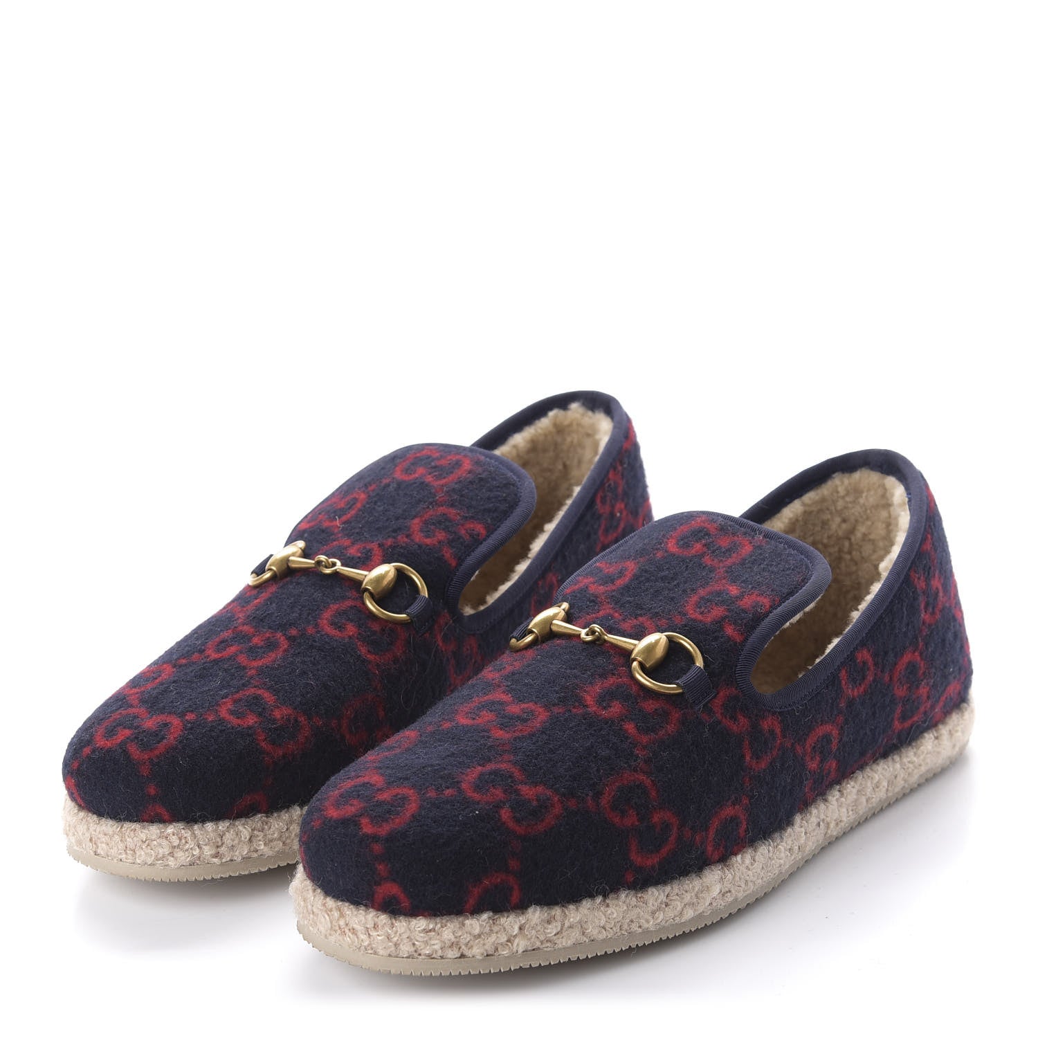 Gucci Covered Wool GG Monogram Womens Fria Horsebit Loafers 40.5 Blue Red Butterscotch 3 of 8
