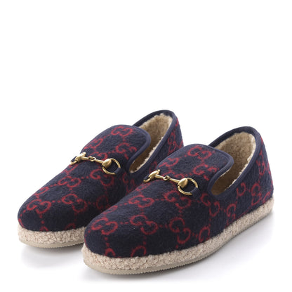 Gucci Covered Wool GG Monogram Womens Fria Horsebit Loafers 40.5 Blue Red Butterscotch 3 of 8