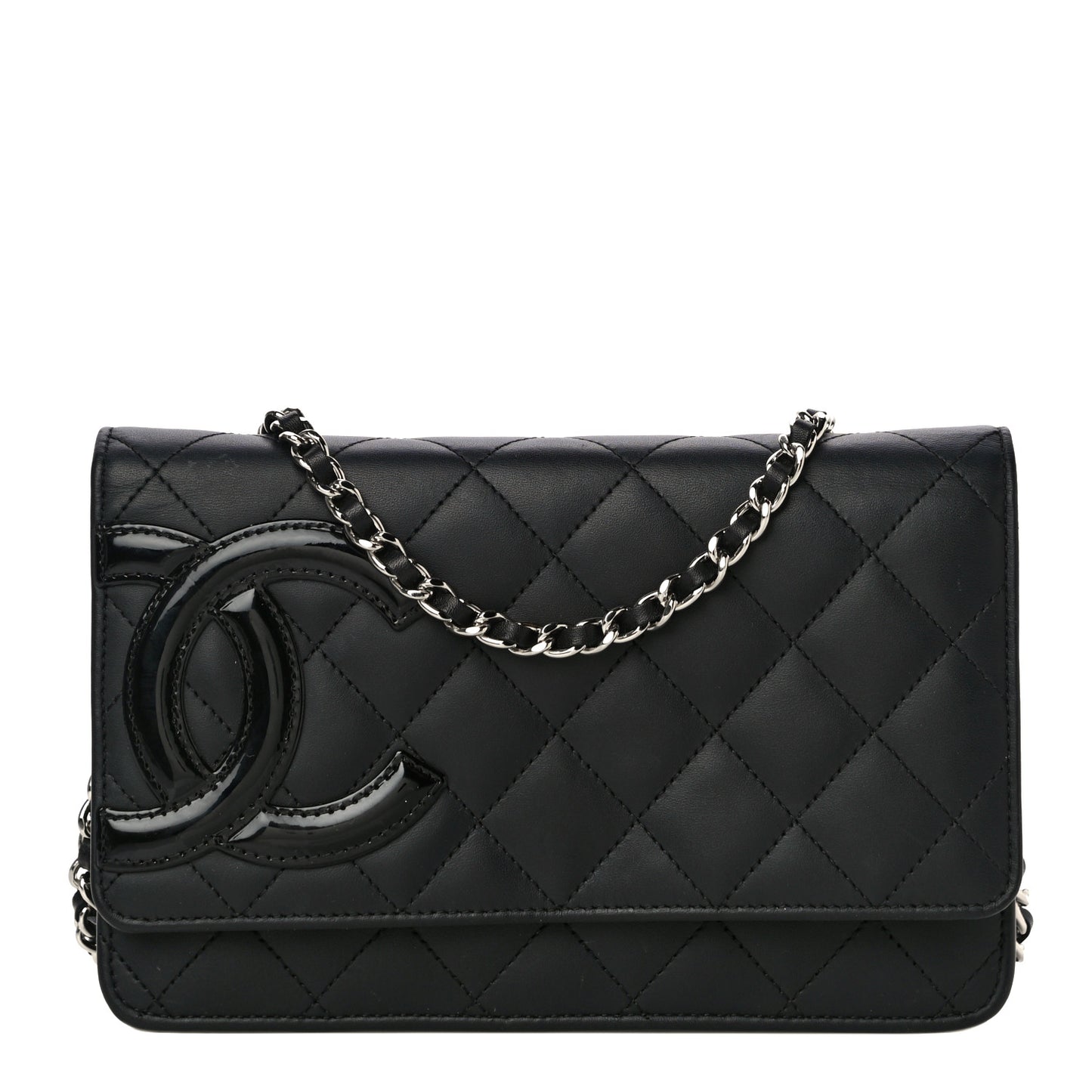 Calfskin Quilted Cambon Wallet On Chain WOC Black
