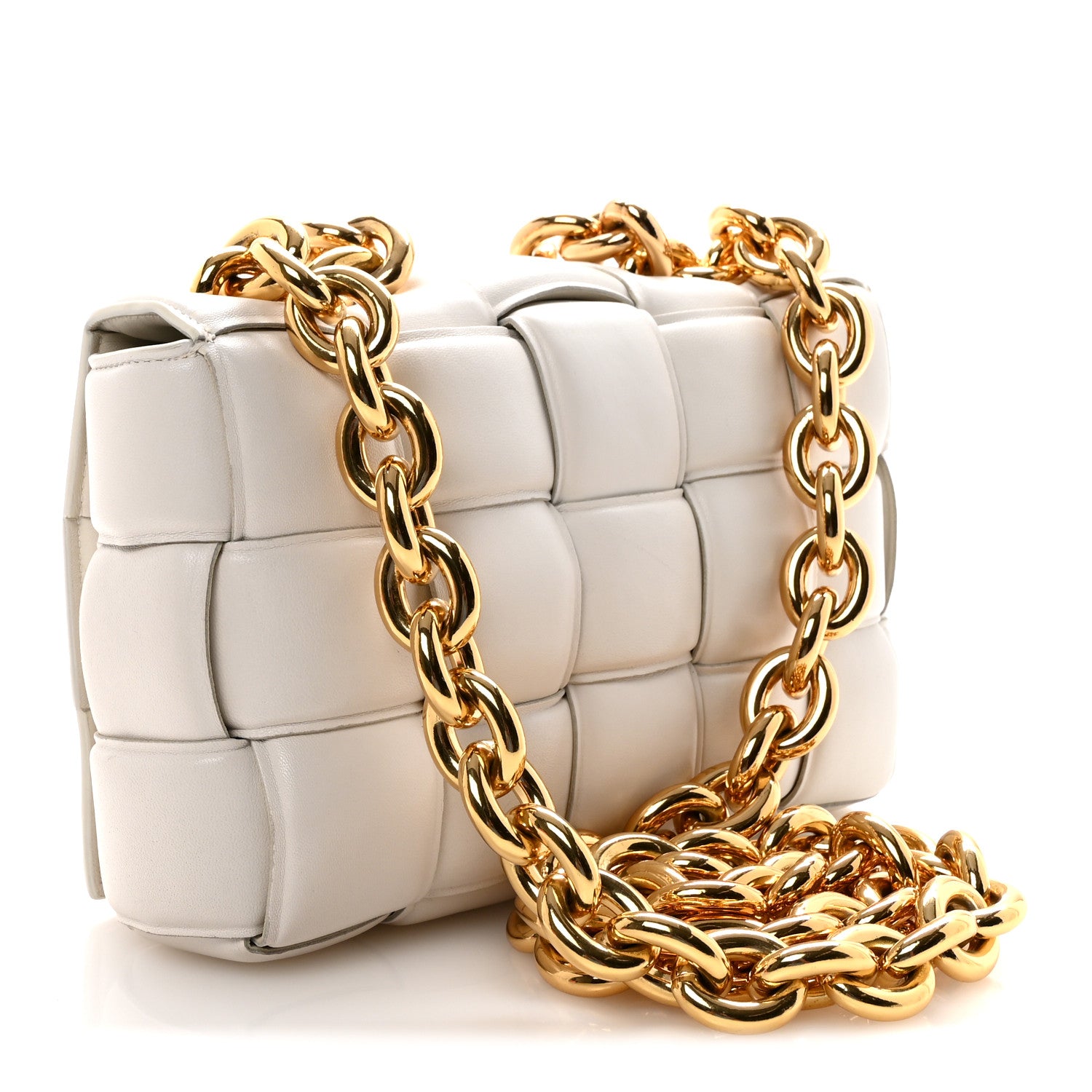 Bottega Veneta Lambskin Maxi Intreccio Padded Chain Cassette Crossbody Bag White 3 of 10