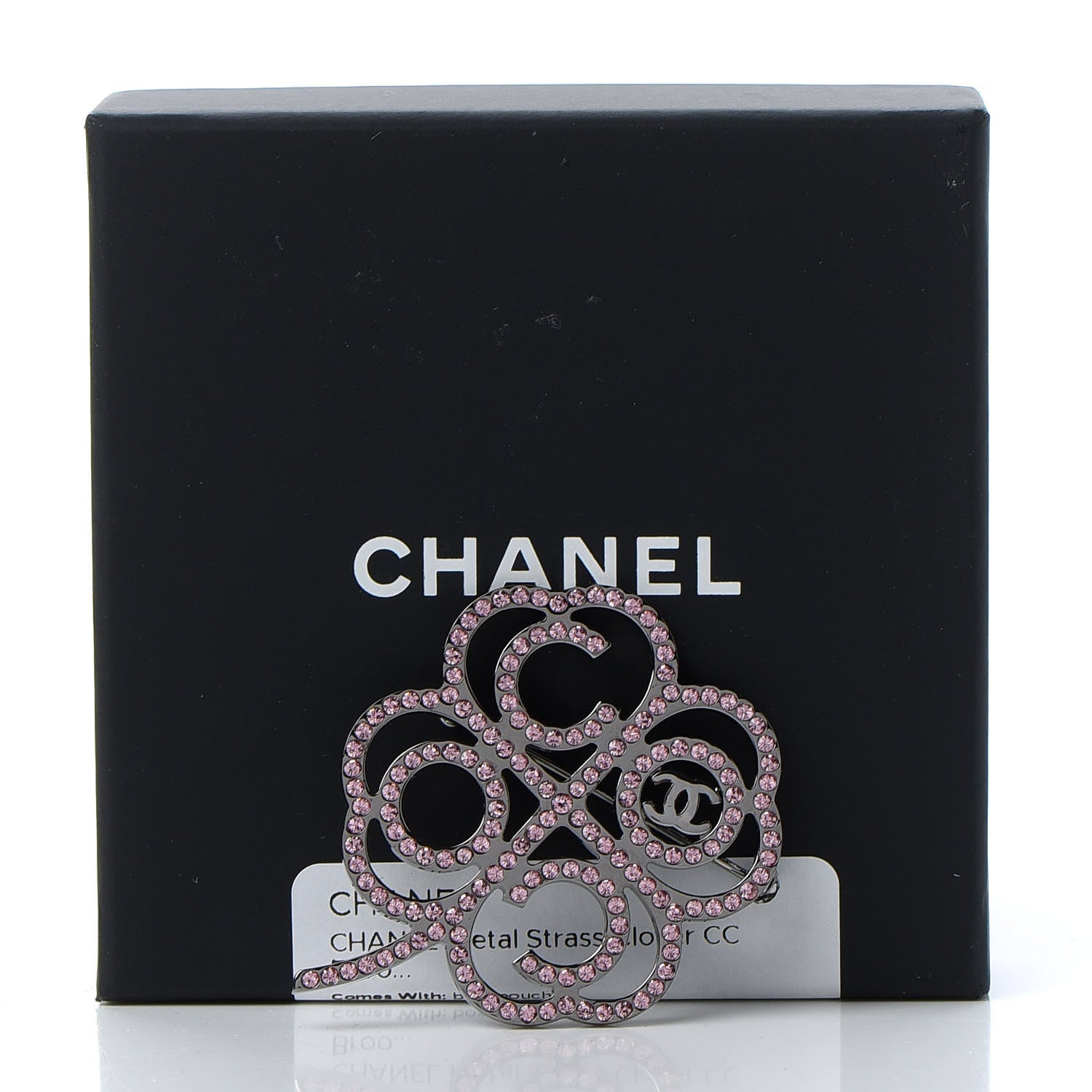 Chanel Metal Strass Clover CC Brooch Pink Ruthenium 5 of 5