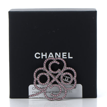 Chanel Metal Strass Clover CC Brooch Pink Ruthenium 5 of 5