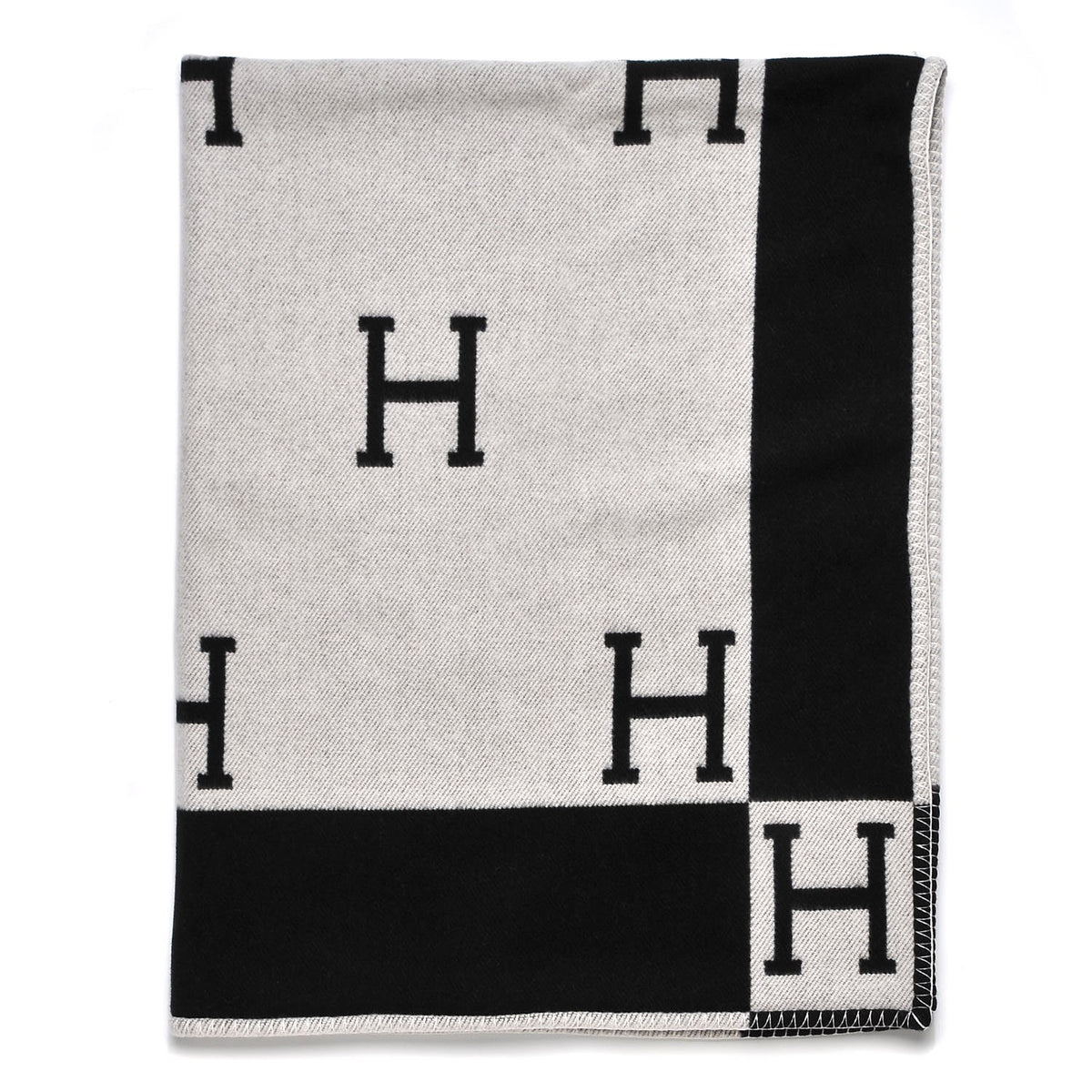 Hermes Wool Cashmere Avalon Blanket Ecru Gris Fonce 1 of 4