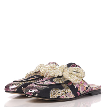 Gucci Iridescent Brocade Pearl Bow Womens Princetown Slippers 39.5 Black Pink 3 of 9