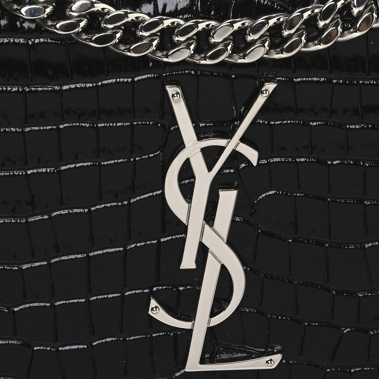 Calfskin Crocodile Embossed Medium Monogram Sunset Black