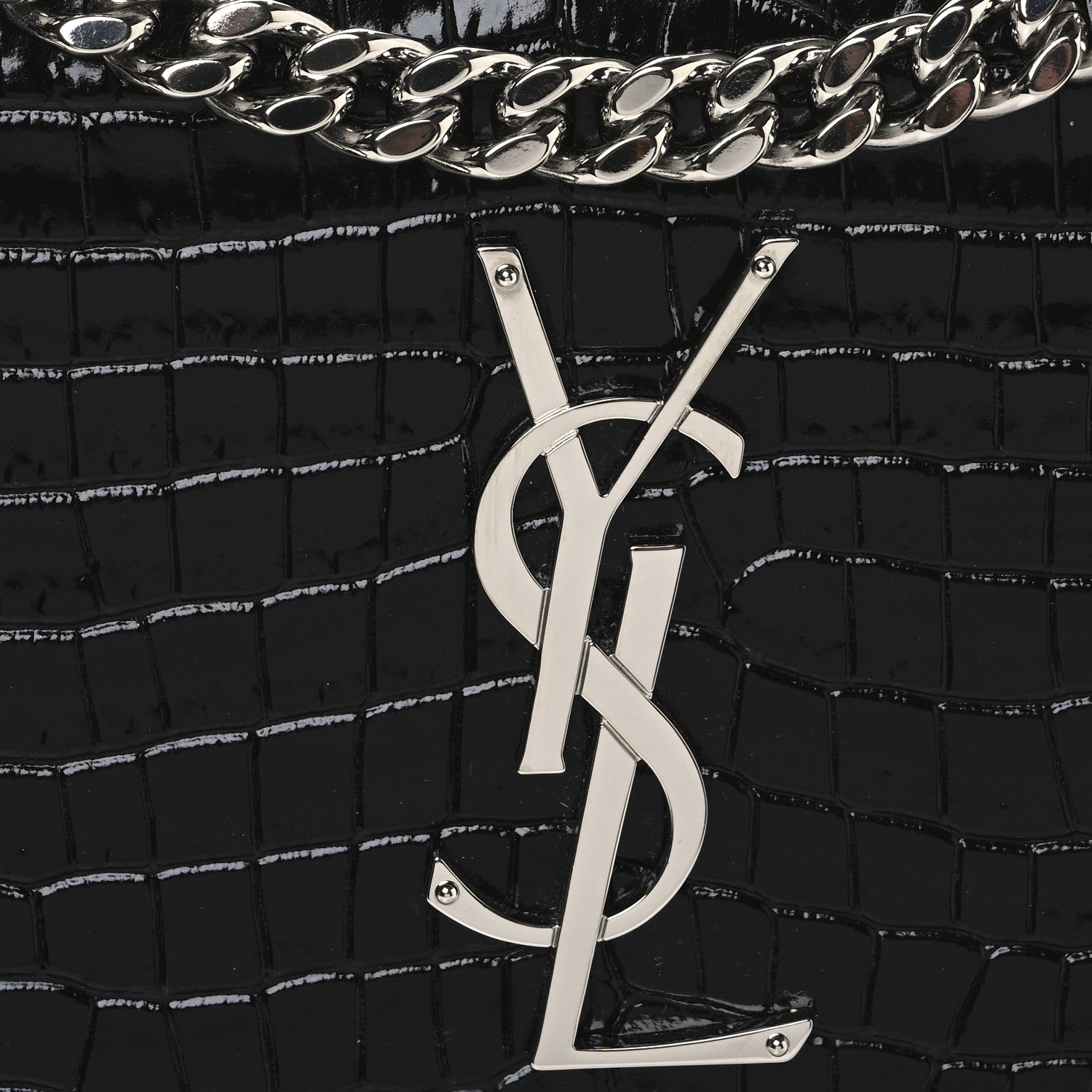Saint Laurent Calfskin Crocodile Embossed Medium Monogram Sunset Black 7 of 9