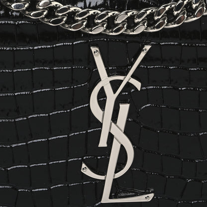 Saint Laurent Calfskin Crocodile Embossed Medium Monogram Sunset Black 7 of 9