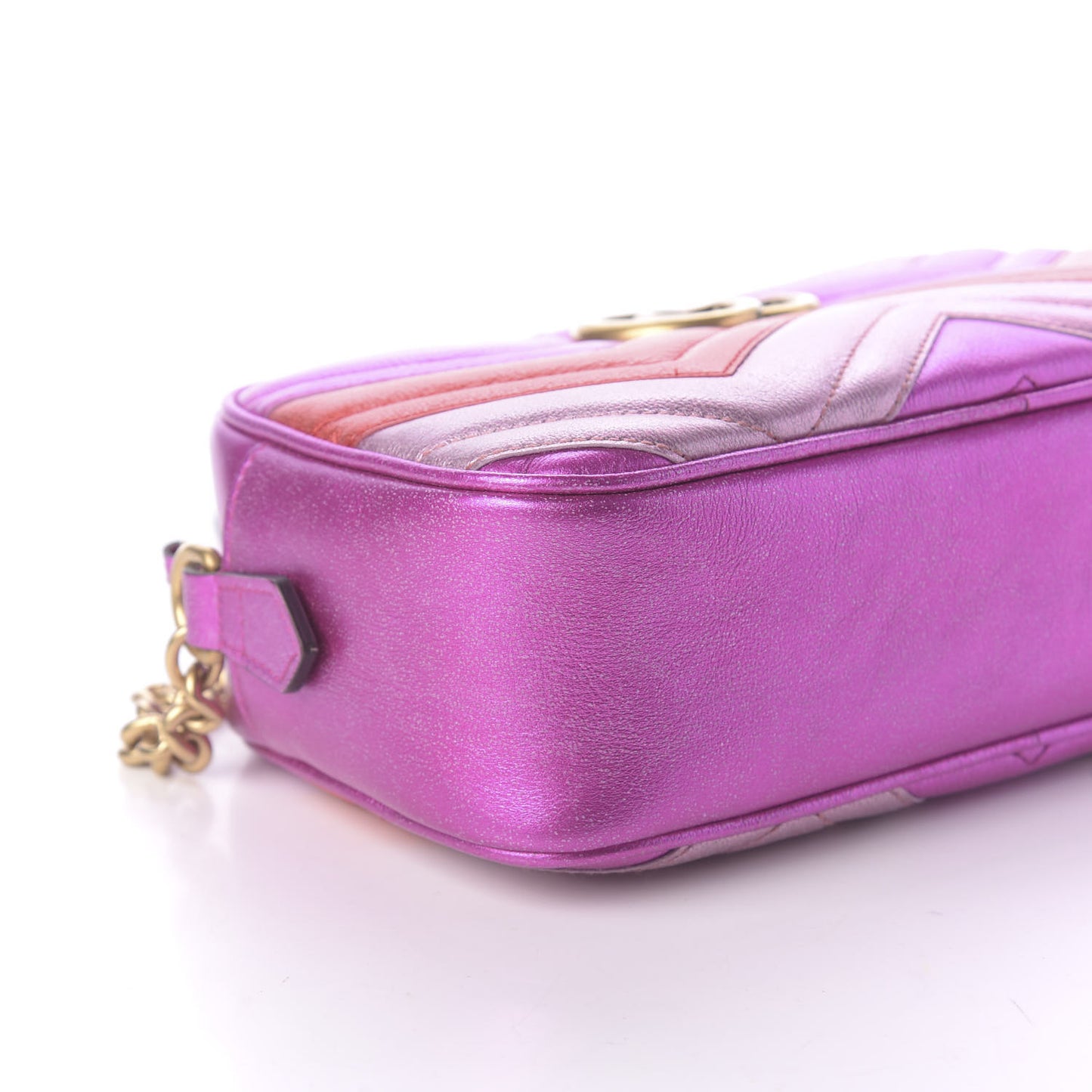 Laminated Nappa Matelasse Small GG Marmont Chain Shoulder Bag Fuxia Rosso Rosa