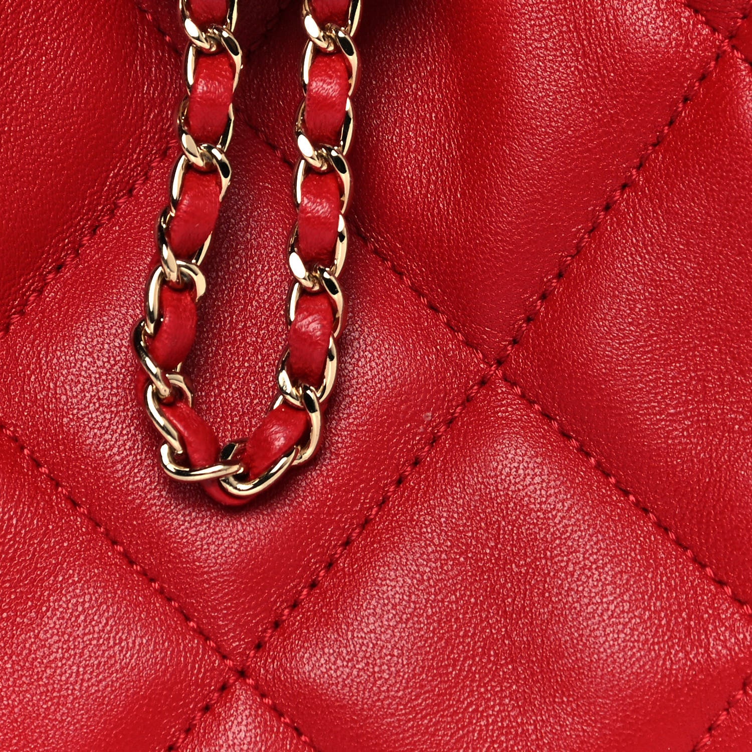 Chanel Lambskin Quilted CC Dweller Drawstring Bucket Bag Red 8 of 13