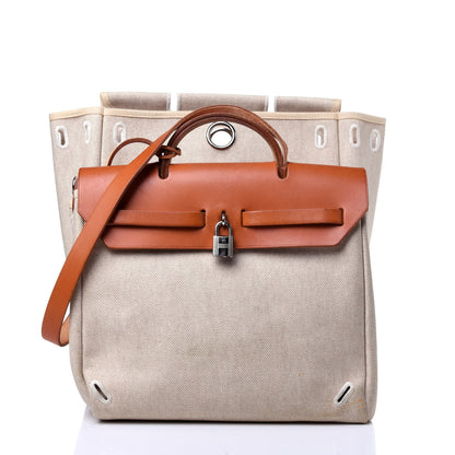 Hermes Toile Vache Calfskin Herbag 30 PM Backpack Natural 25 of 32