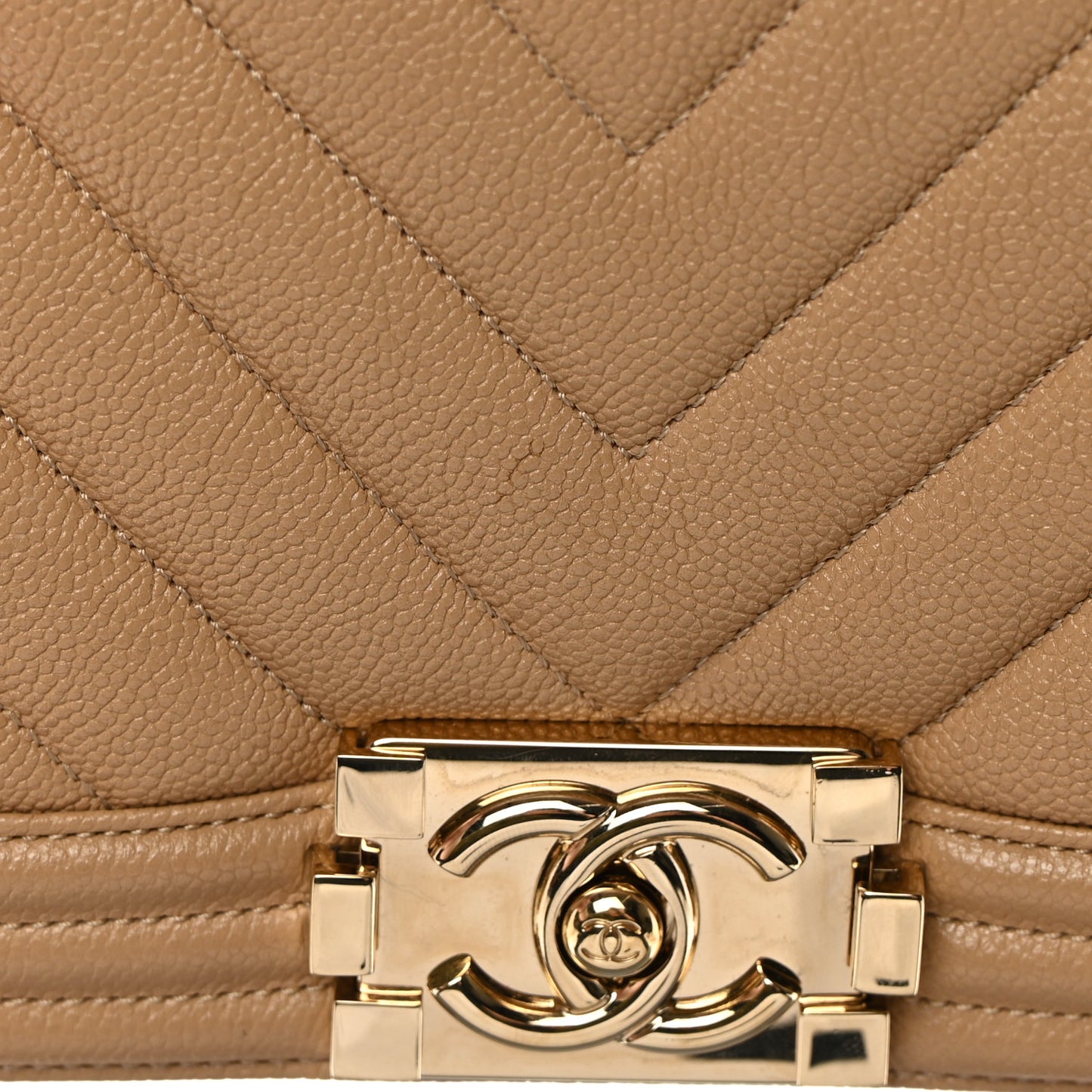 Caviar Chevron Quilted Medium Boy Flap Beige