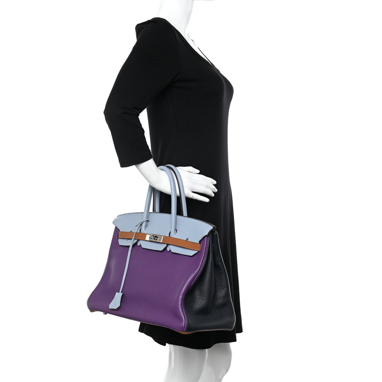 Hermes Taurillon Clemence Arlequin Birkin 35 Ultraviolet Etain Bleu Lin Bleu Orage Gold 2 of 19