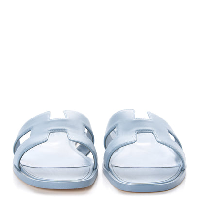 Hermes Calfskin Oran Sandals 37.5 Bleu Dorset 2 of 10