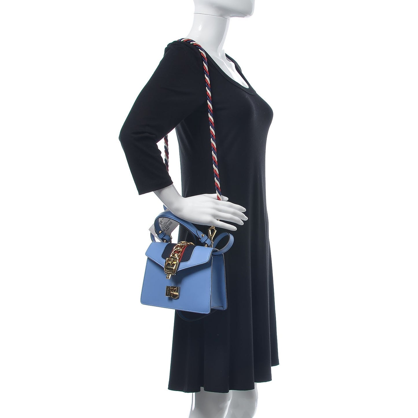 Vitello Fontanella Web Mini Sylvie Top Handle Bag Clear Sky Blue