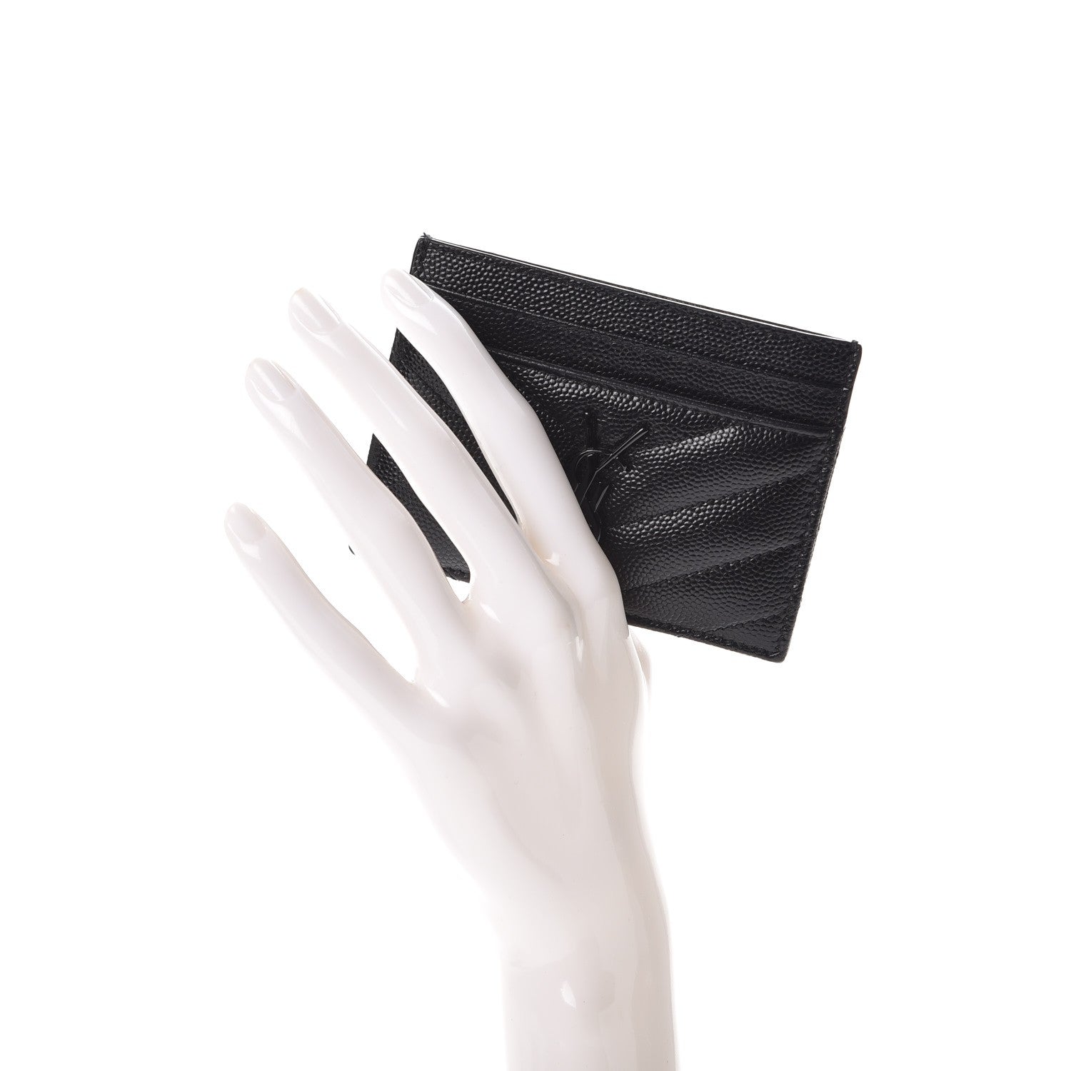 Saint Laurent Grain De Poudre Matelasse Chevron Monogram Credit Card Case Black 2 of 8