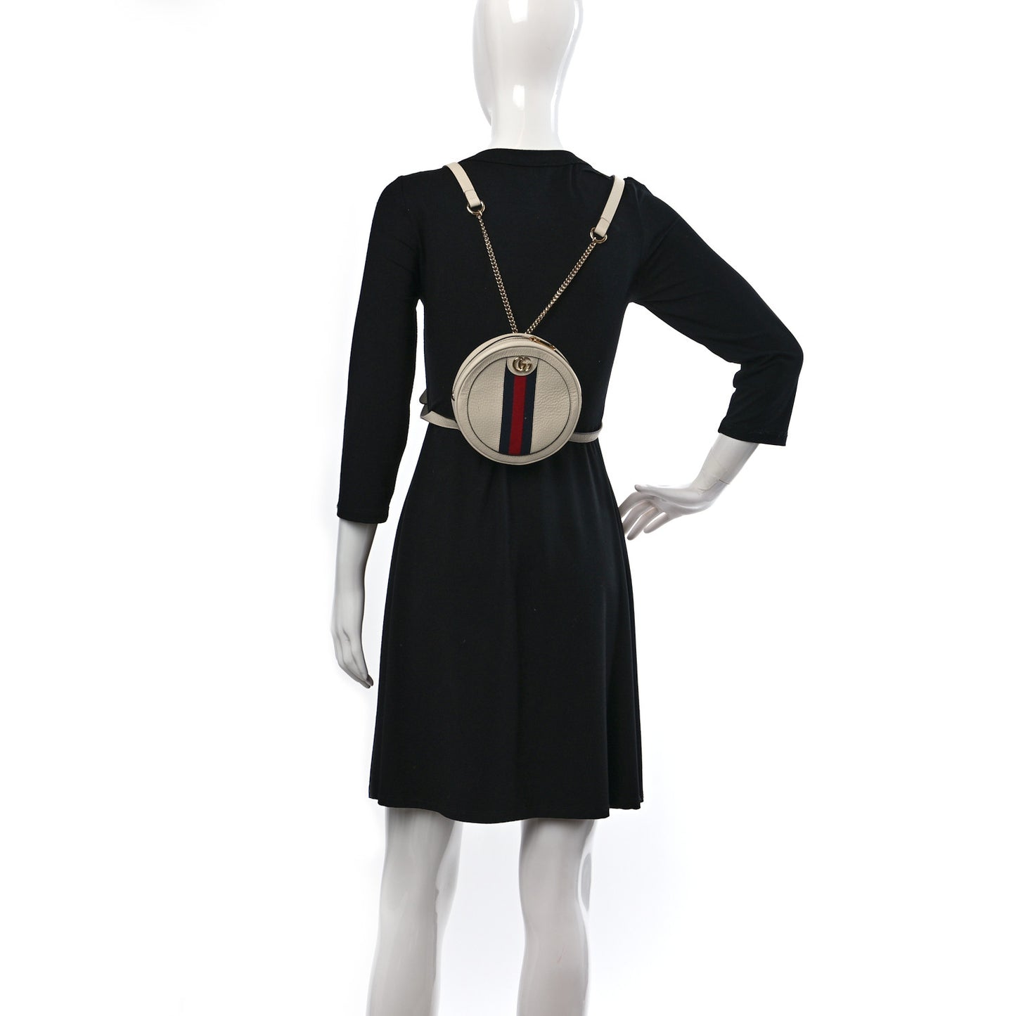 Textured Calfskin Web Mini Ophidia Round Backpack Mystic White