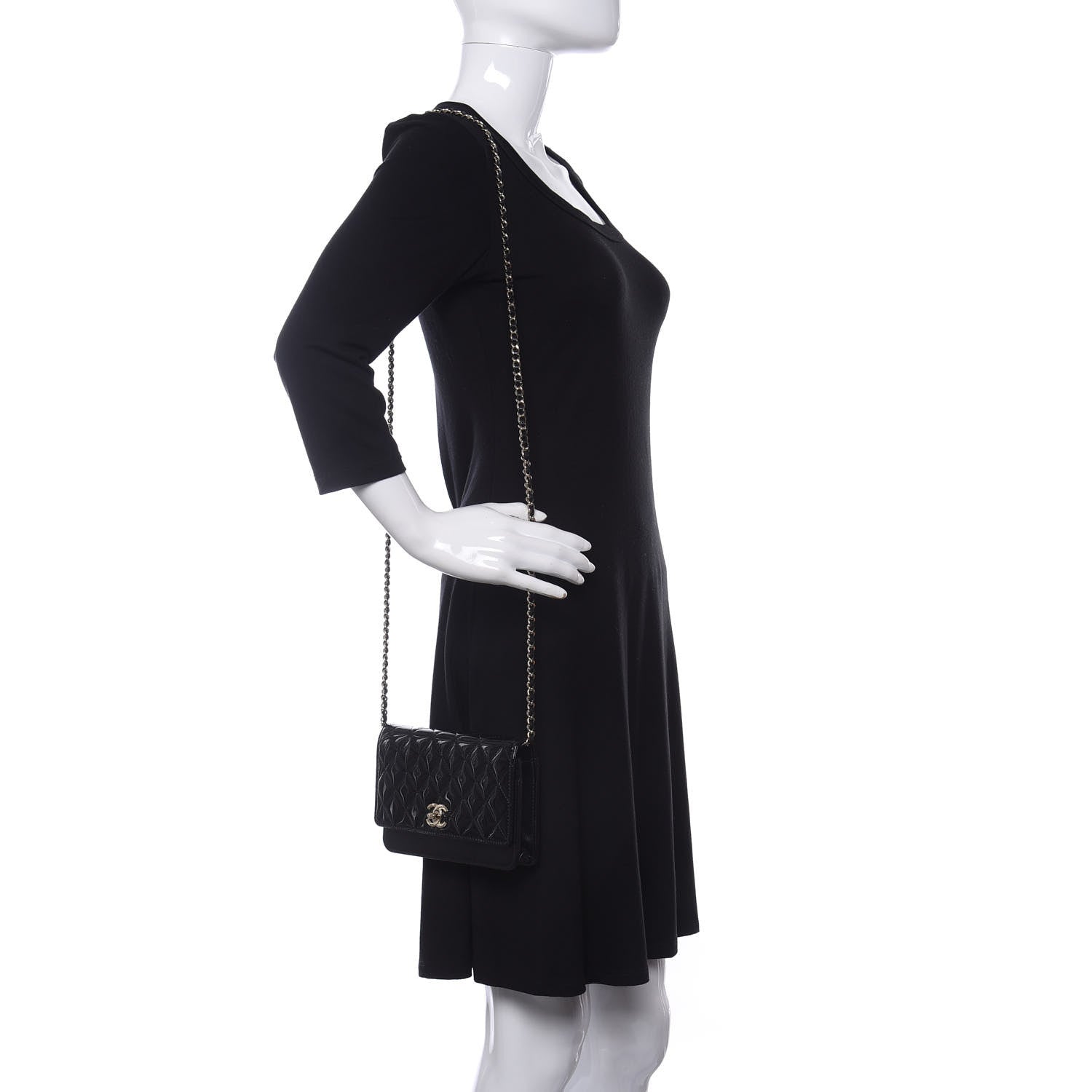 Chanel Patent Lambskin Quilted Wallet On Chain WOC Black 2 of 14