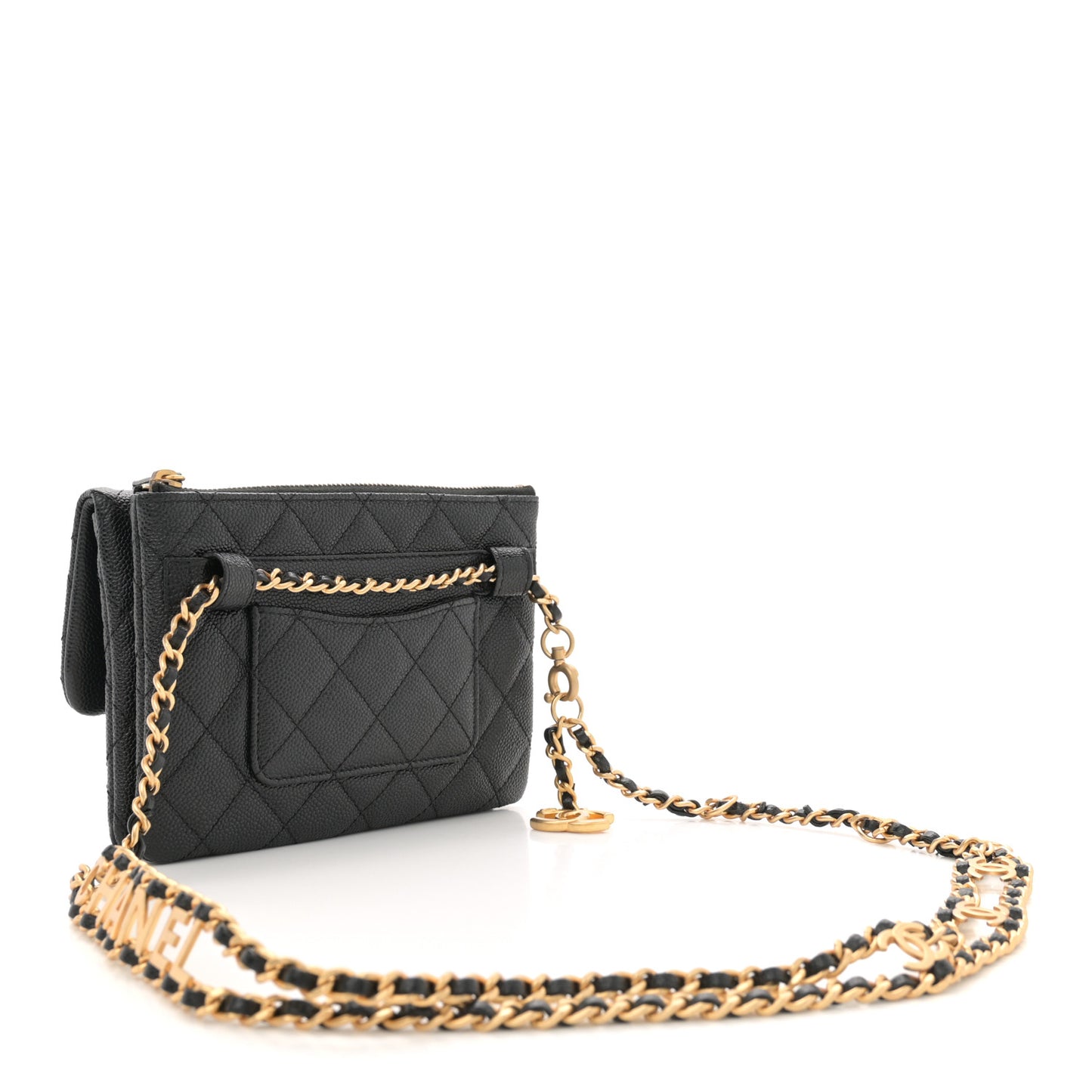 Shiny Caviar Pick Me Up Flap Belt Bag Black