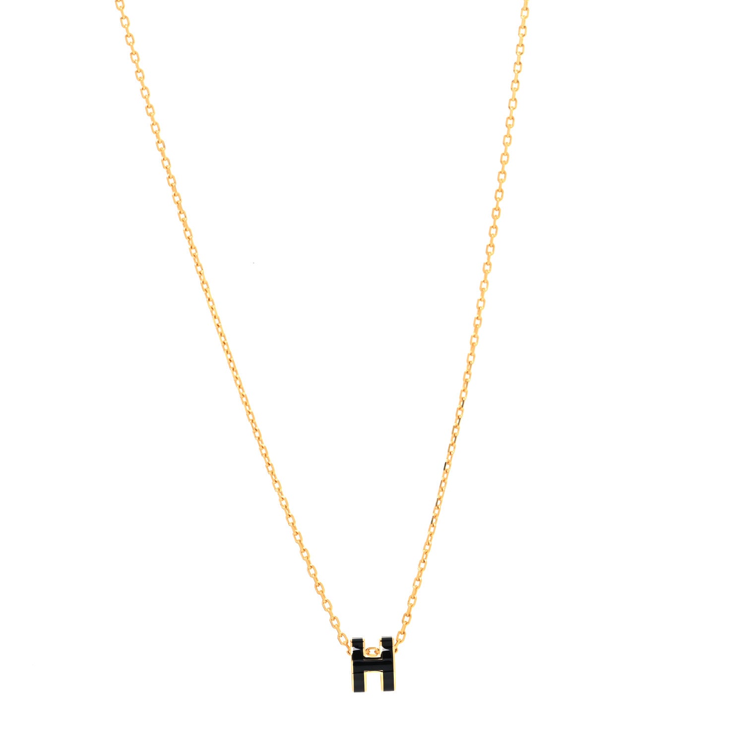 Hermes Lacquered Gold Mini Pop H Pendant Necklace Black 1 of 5