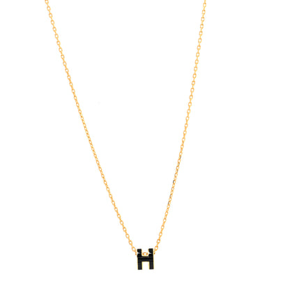 Hermes Lacquered Gold Mini Pop H Pendant Necklace Black 1 of 5