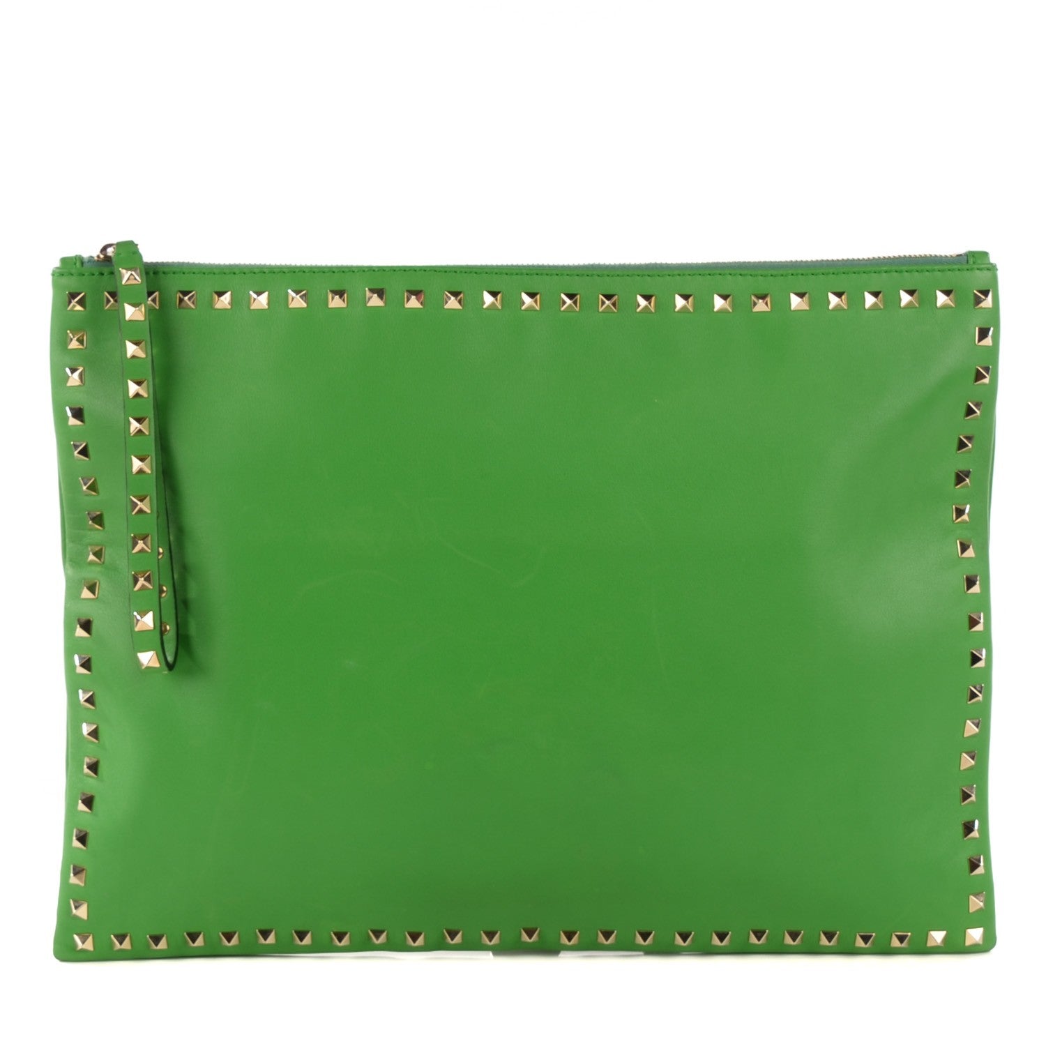 Valentino Garavani Vitello Rockstud Oversized Zip Wristlet Pouch Green 1 of 6