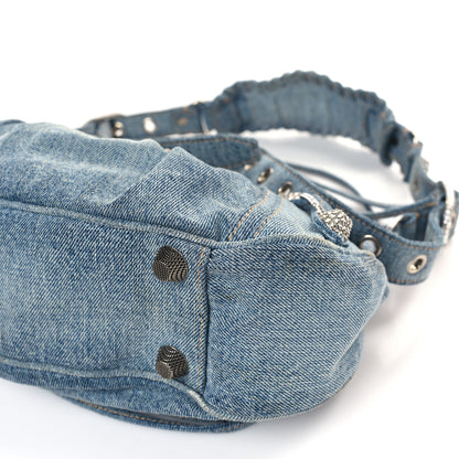 Balenciaga Washed Frayed Denim Crystal Small Le Cagole Shoulder Bag Blue 9 of 9