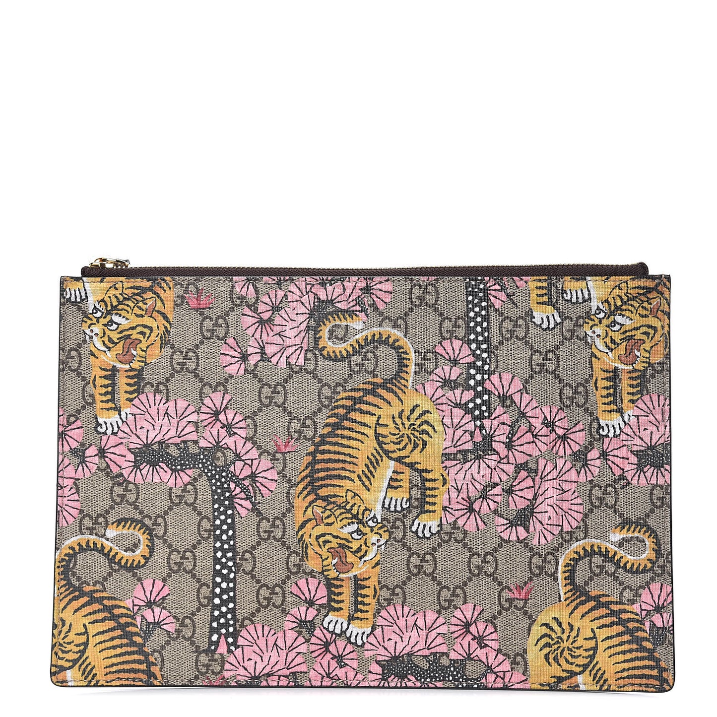 GG Supreme Monogram Bengal Zip Pouch Beige New Acero Crop Pink