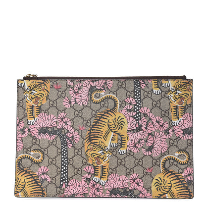 Gucci GG Supreme Monogram Bengal Zip Pouch Beige New Acero Crop Pink 1 of 9