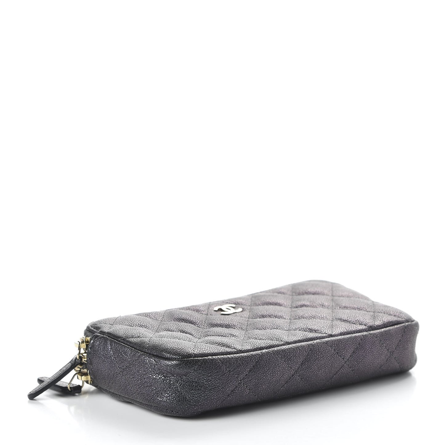 Iridescent Caviar Quilted Small Clutch With Chain Black