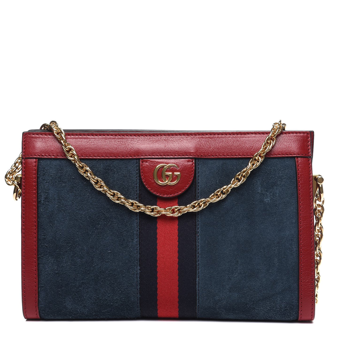 Suede Calfskin Web Small Ophidia Chain Shoulder Bag New Blue Romantic Cherry