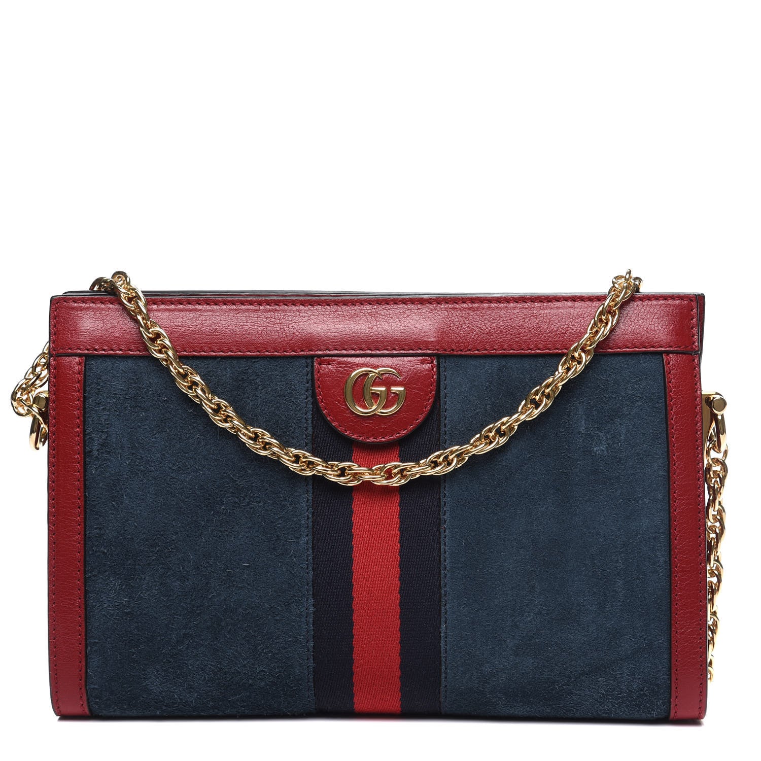 Gucci Suede Calfskin Web Small Ophidia Chain Shoulder Bag New Blue Romantic Cherry 1 of 12