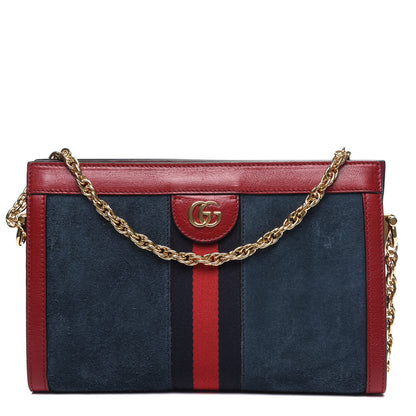 Gucci Suede Calfskin Web Small Ophidia Chain Shoulder Bag New Blue Romantic Cherry 1 of 12