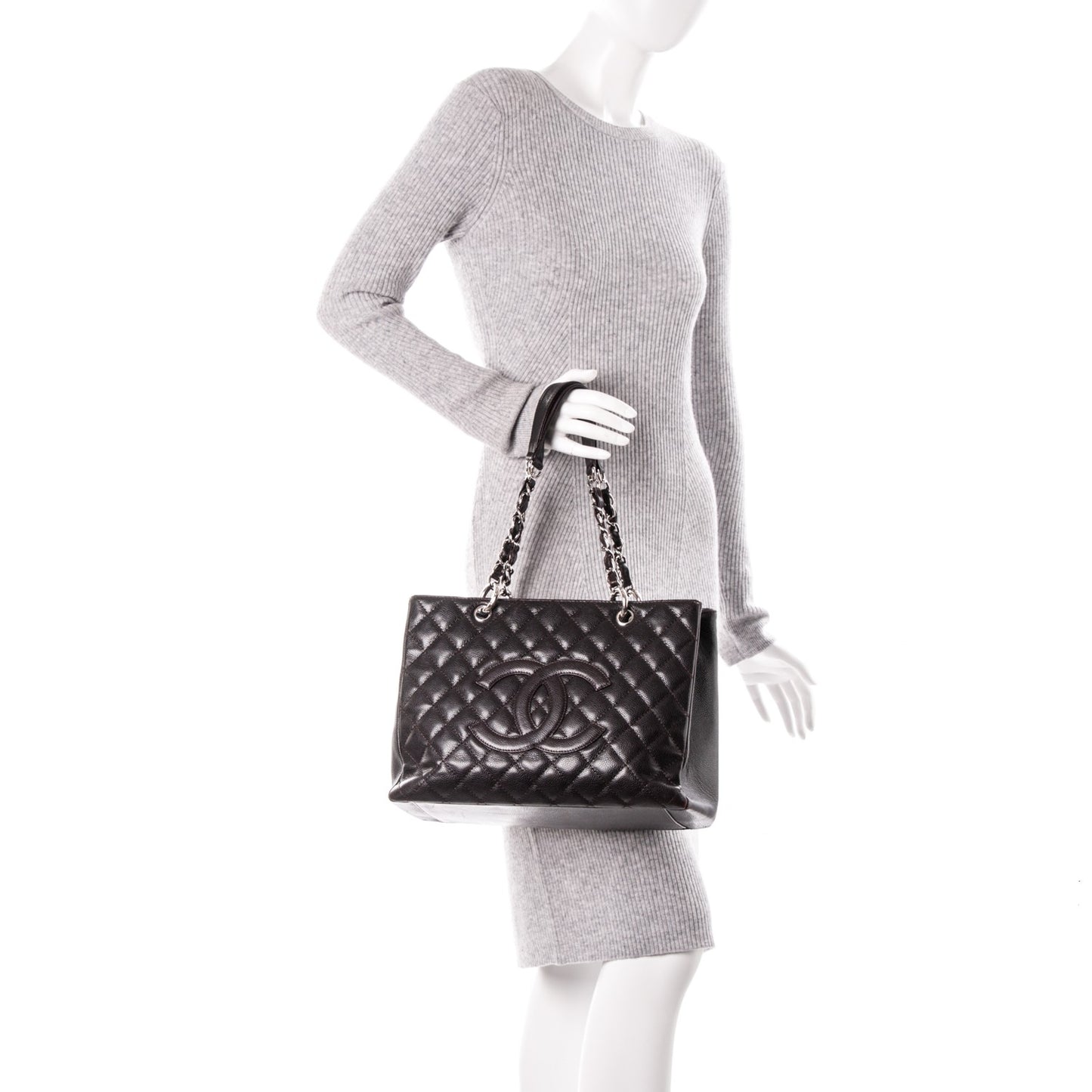 Caviar Quilted Grand Shopping Tote GST Dark Brown