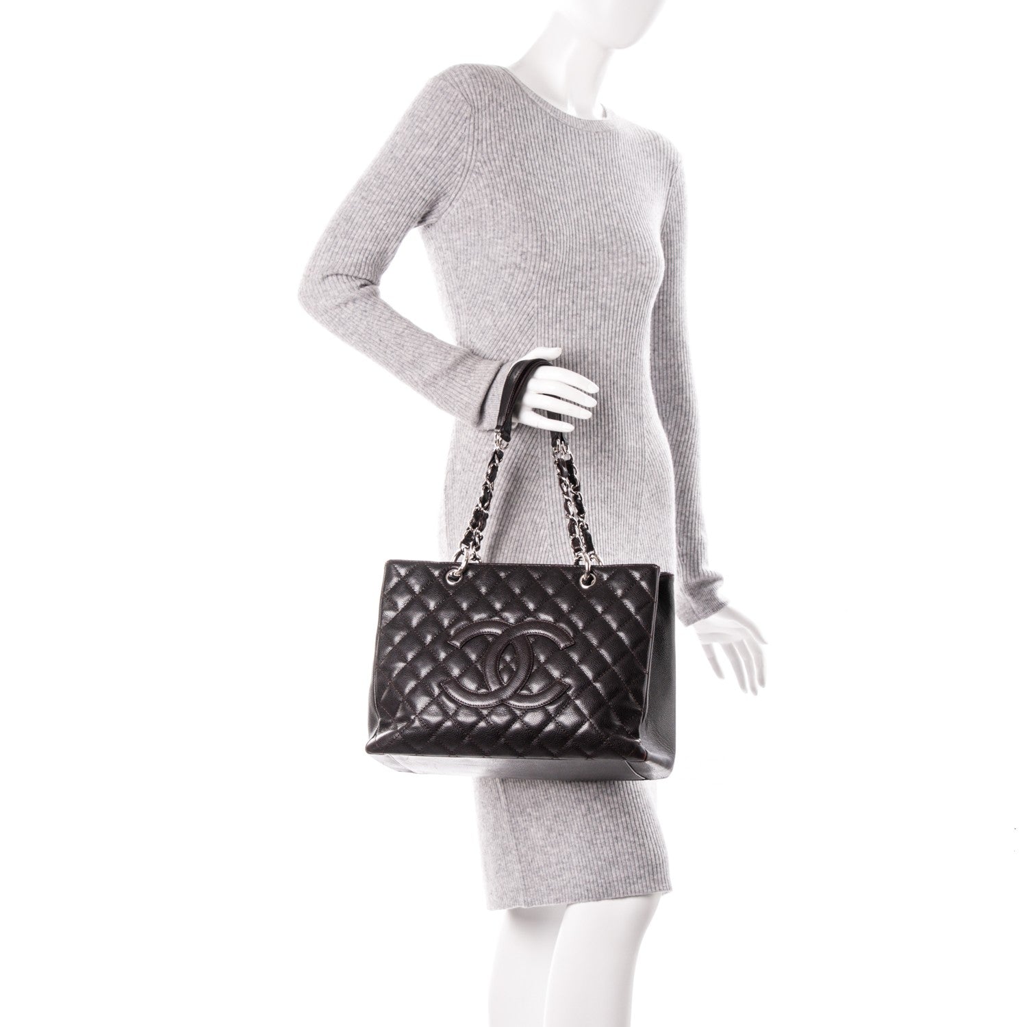Chanel Caviar Quilted Grand Shopping Tote GST Dark Brown 2 of 7