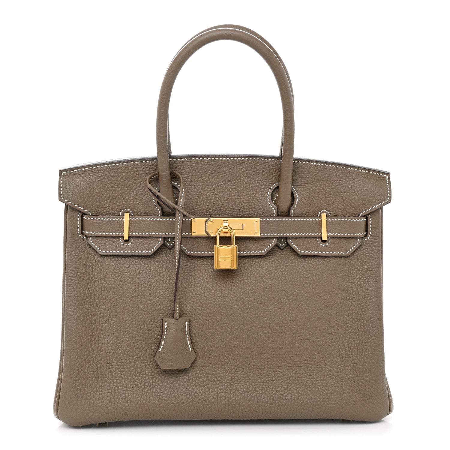 image of an hermes togo birkin 30 in the color etoupe by FASHIONPHILE
