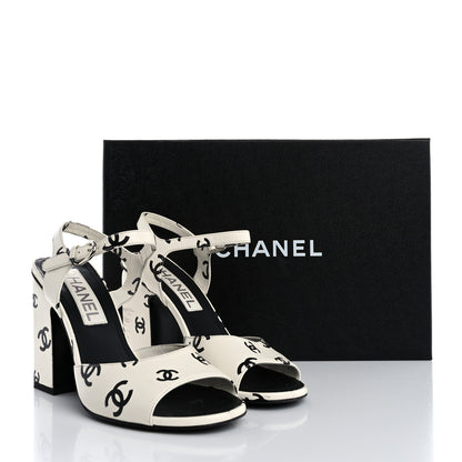 Chanel Printed Lambskin CC Platform Sandals 37 White Black 15 of 15