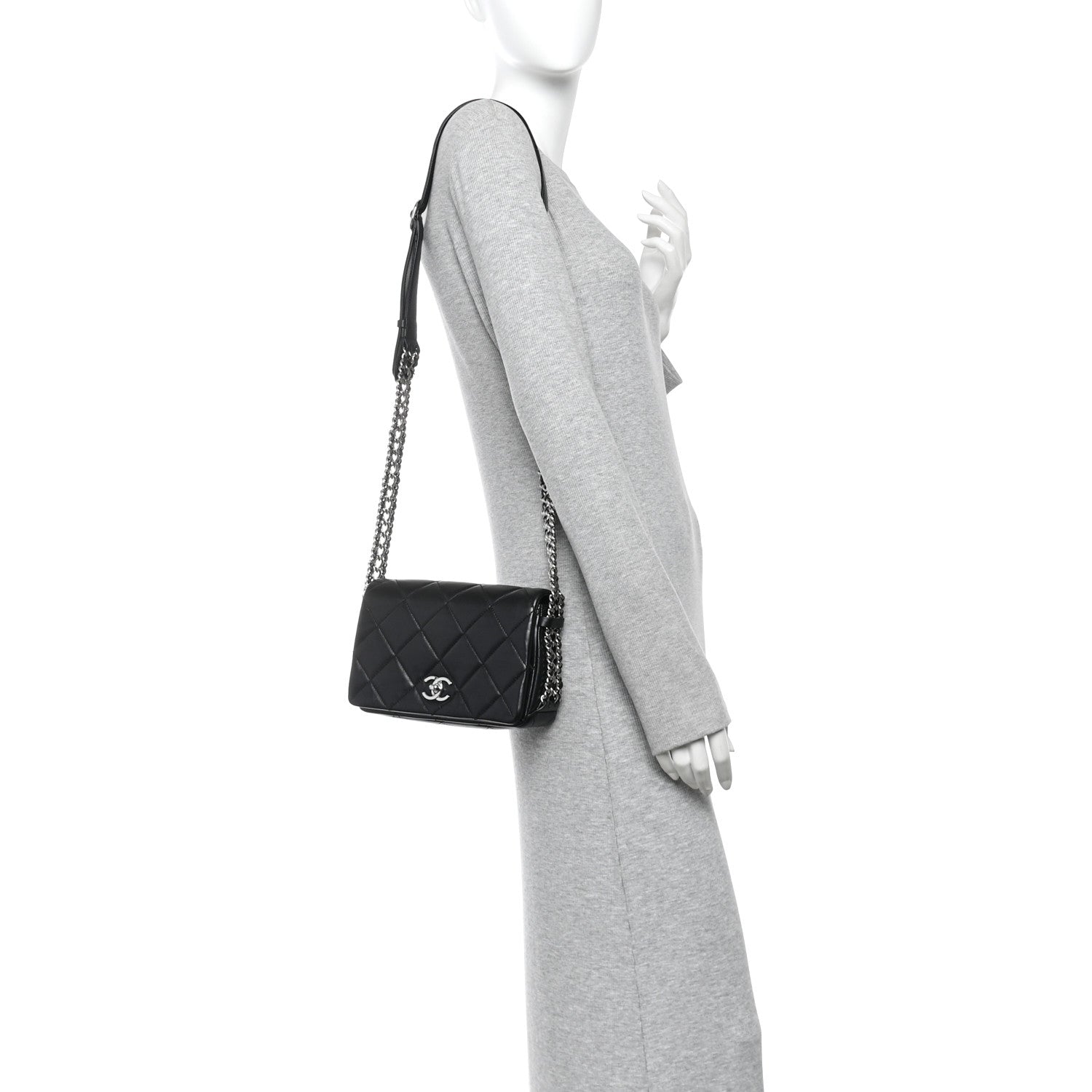 Chanel Lambskin Quilted Small Chain Rows Flap Black 2 of 10
