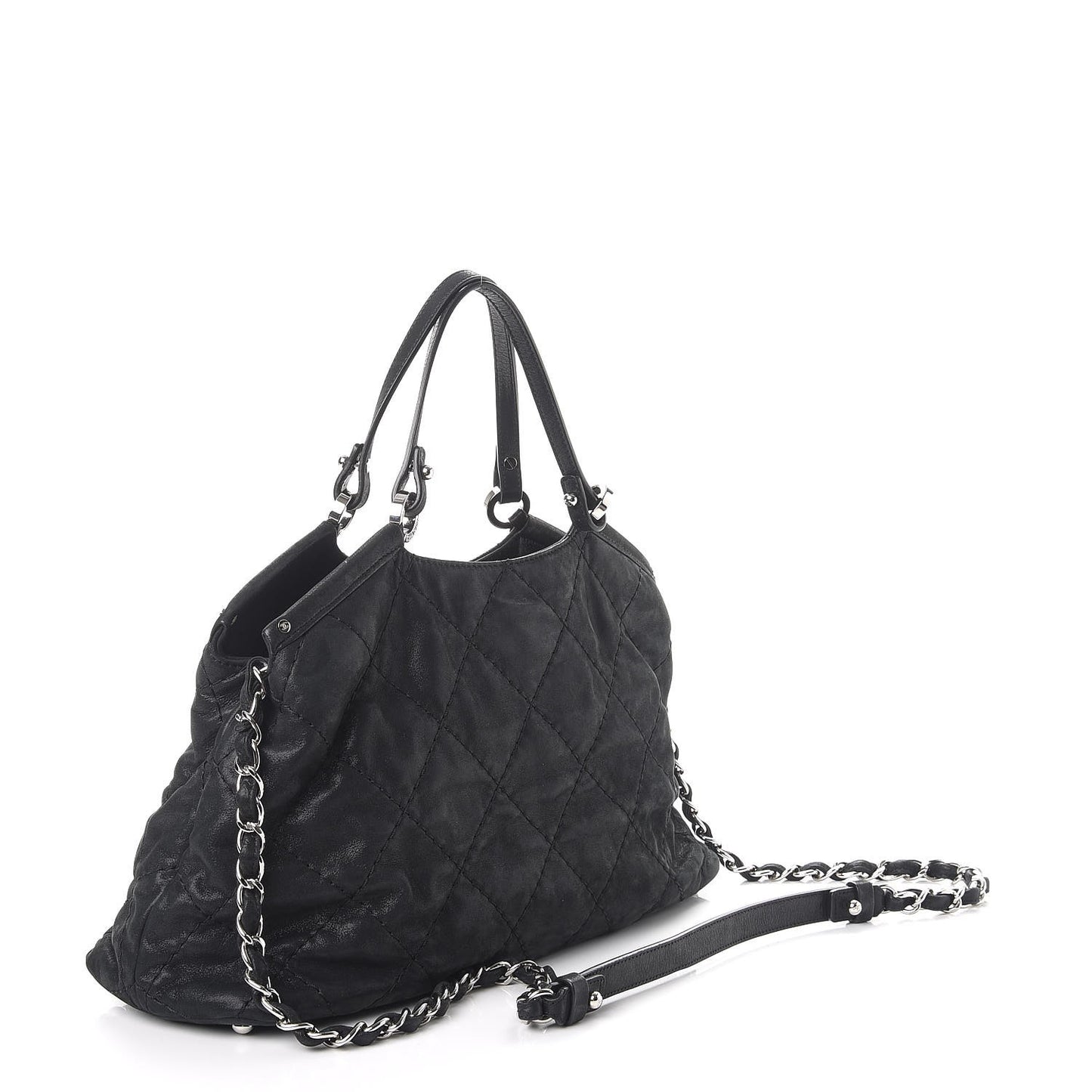 Iridescent Calfskin Quilted Small Sea Hit Tote Black