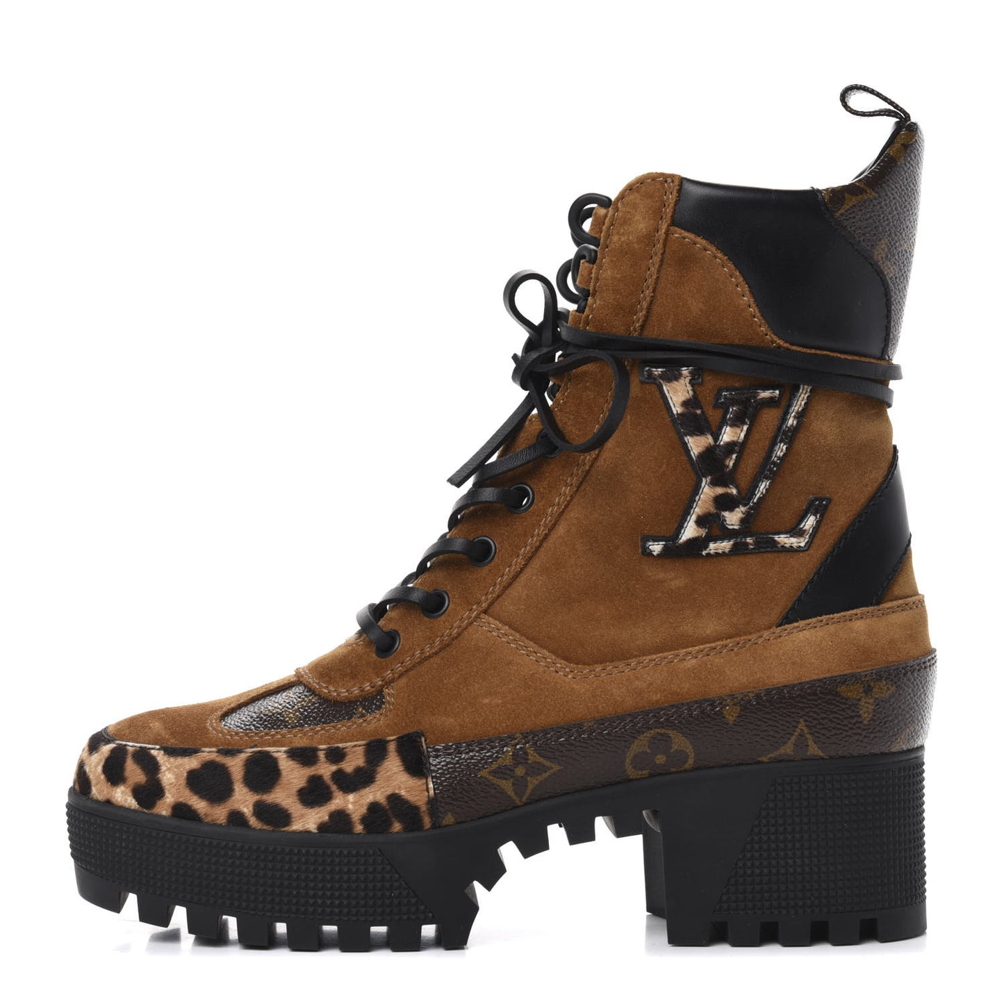 Suede Calfskin Monogram Laureate Platform Desert Boots 38 Cognac