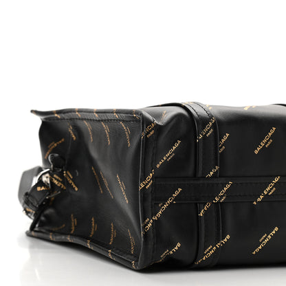 Balenciaga Calfskin Allover Logo XS Bazar Shopper Tote Black Gold 9 of 10