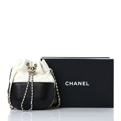 Chanel Aged Calfskin Quilted Small Gabrielle Bucket White Black 10 of 10