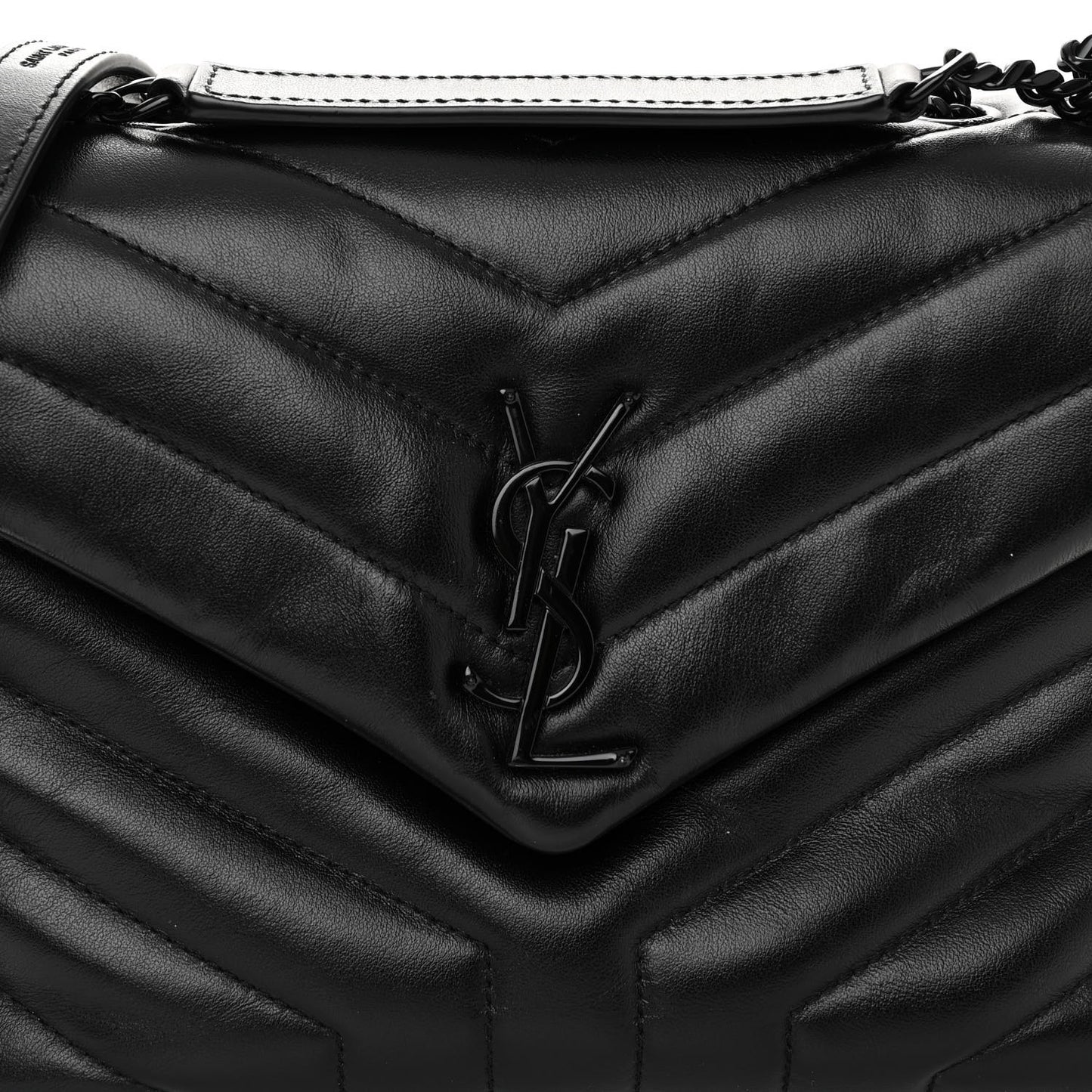 Calfskin Y Quilted Monogram Monochrome Small Loulou Chain Satchel Black