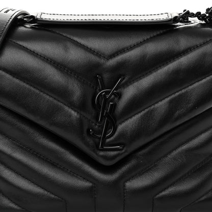 Saint Laurent Calfskin Y Quilted Monogram Monochrome Small Loulou Chain Satchel Black 7 of 9