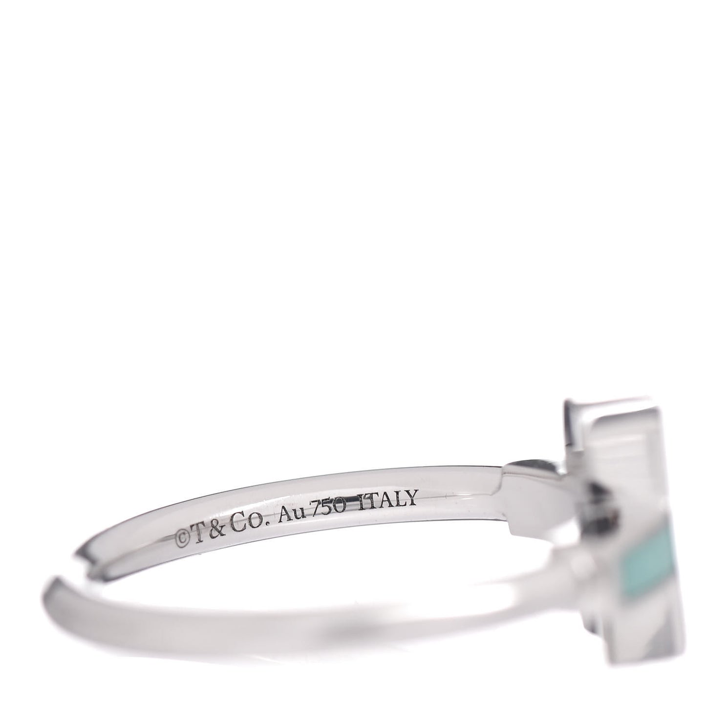 18K White Gold Diamond Turquoise T Wire Ring 54 7