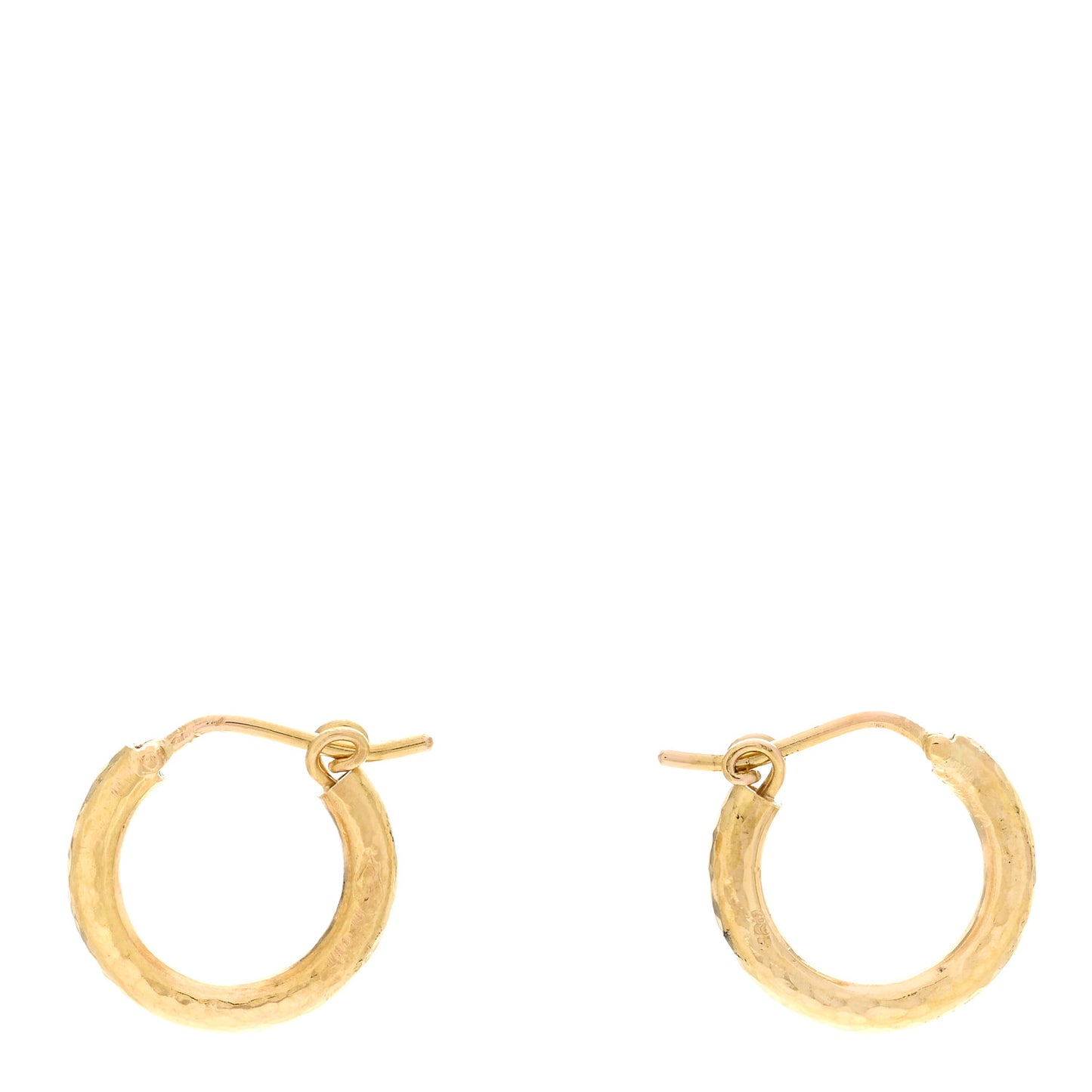 19K Yellow Gold Baby Hammered Hoop Earrings