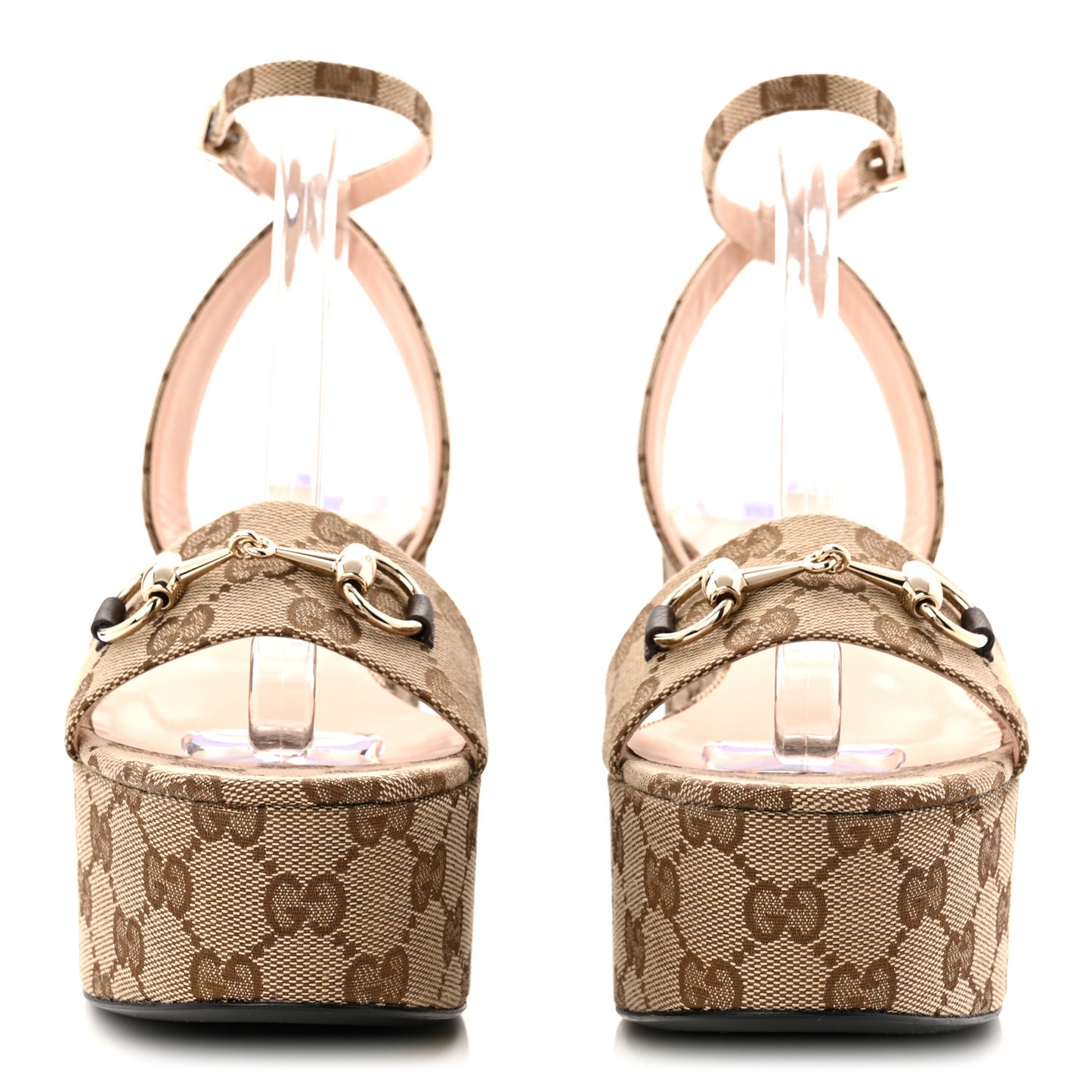 Monogram Nappa Chalotte Horsebit Ankle Strap 75mm Flatform Sandals 37.5 Beige Ebony