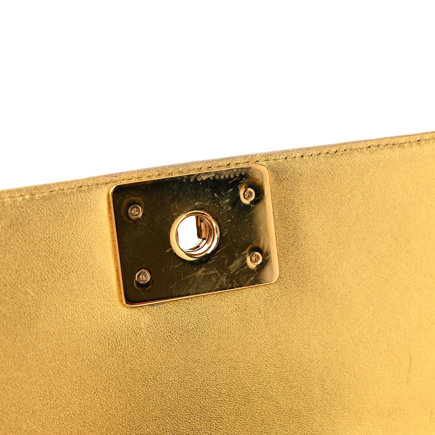 Metallic Patent Calfskin Quilted Medium Boy Flap Gold