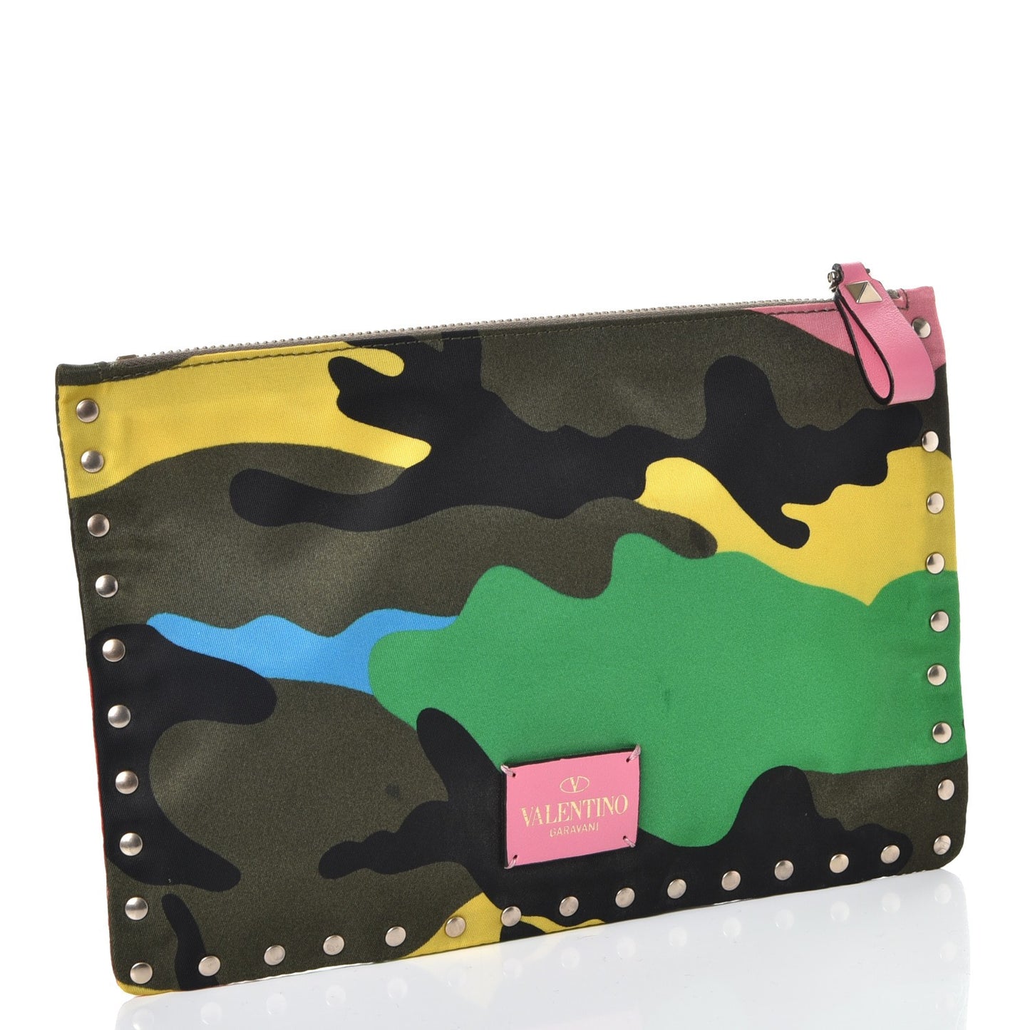 Nylon Camouflage Print Rockstud Zip Pouch Multicolor