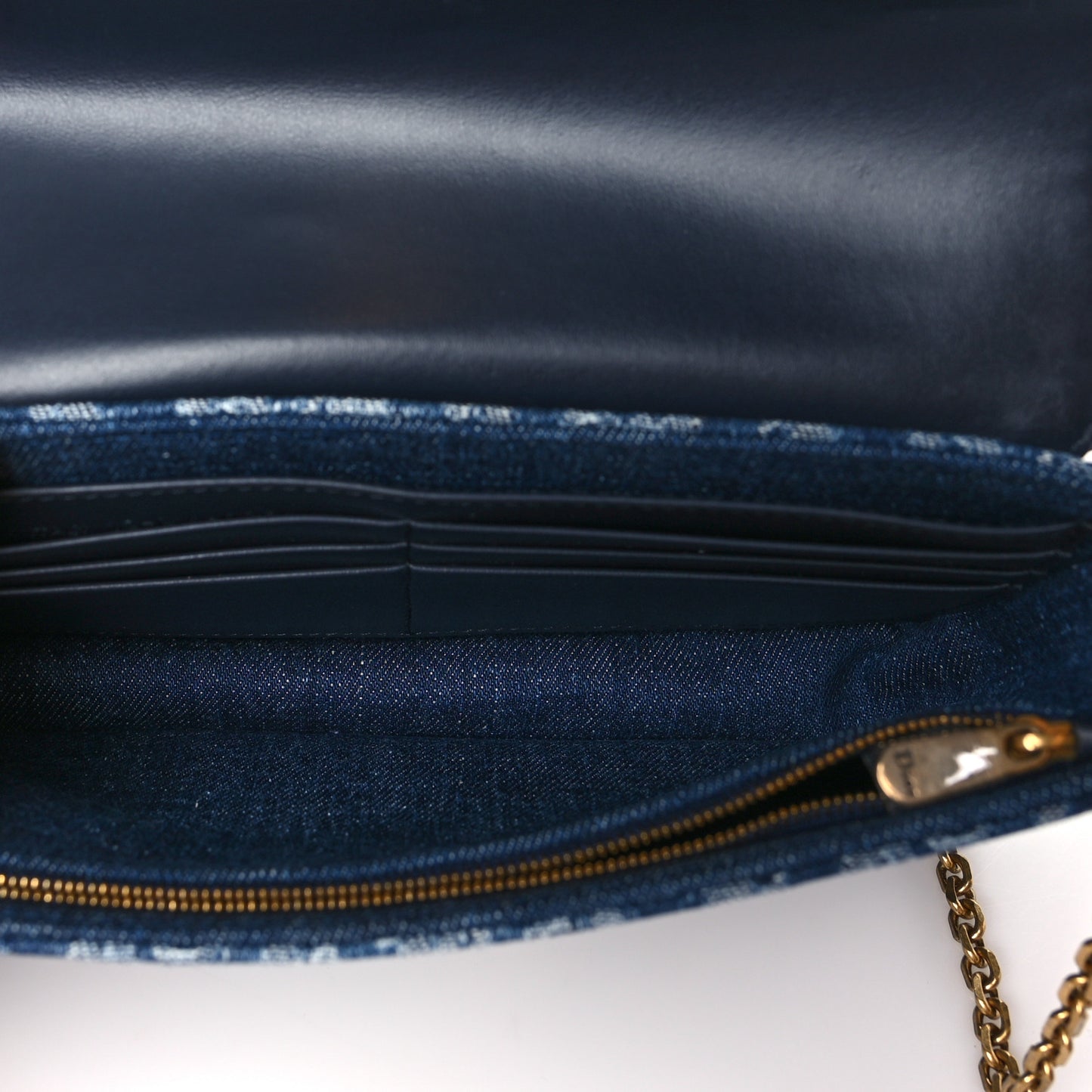 Oblique Denim Saddle Chain Long Wallet Blue