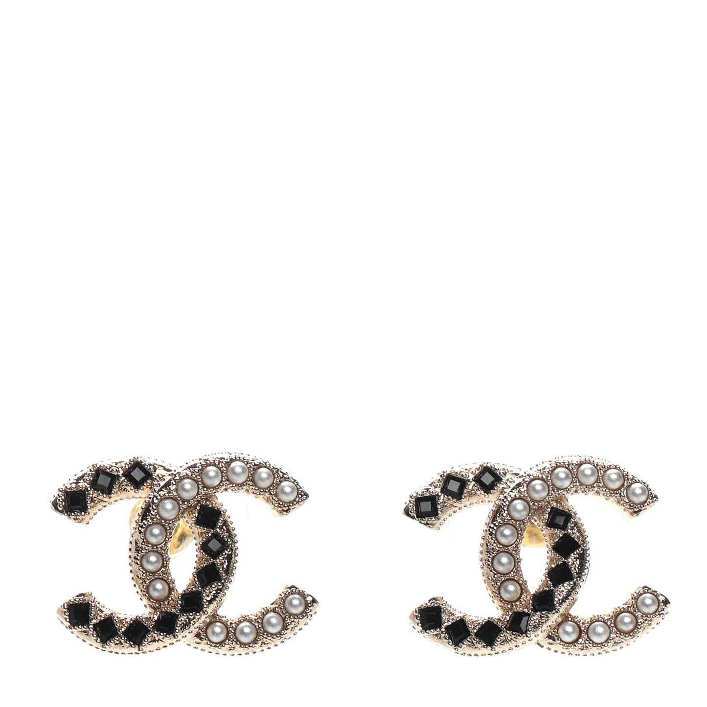 Resin Pearl CC Earrings Gold Black